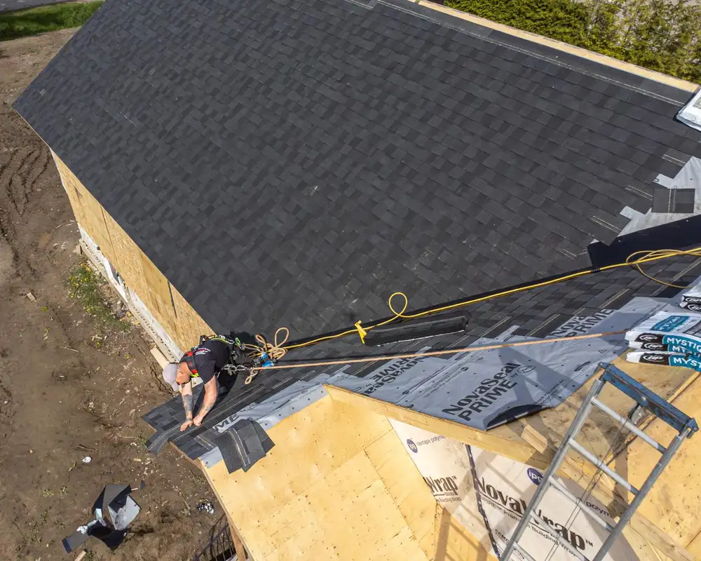Shingle roof with custom flashing detail